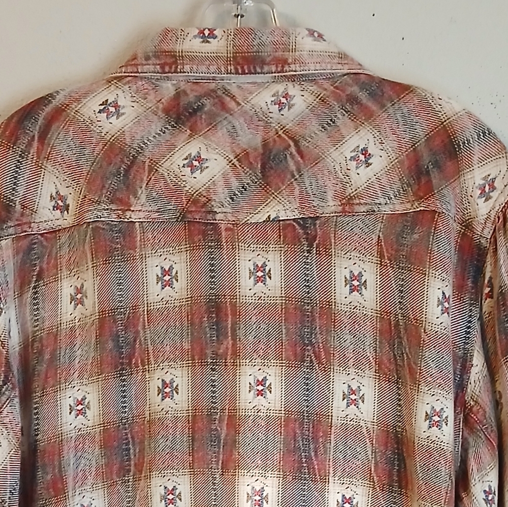 Ivy Jane Multicolor Plaid Shirt Pearl Snap Balloon Sleeves Size Large Western - Picture 5 of 12